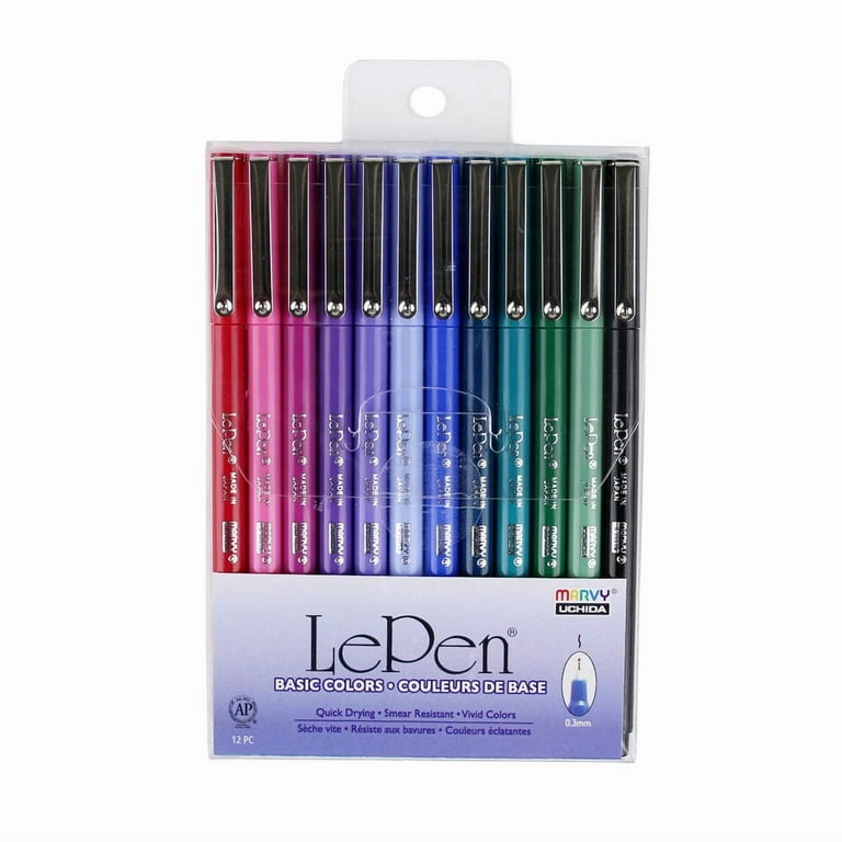 Marvy Uchida LePen Felt Tip Markers, Medium Point 0.3mm, 12 Bright