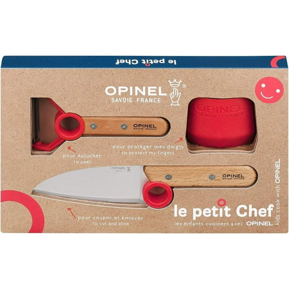 Le Petit Chef Complete 3 Piece Kitchen Set Chef Knife with Rounded Tip Fingers Guard Peeler For Children and Teaching Food Prep and Kitchen Safety Made in France