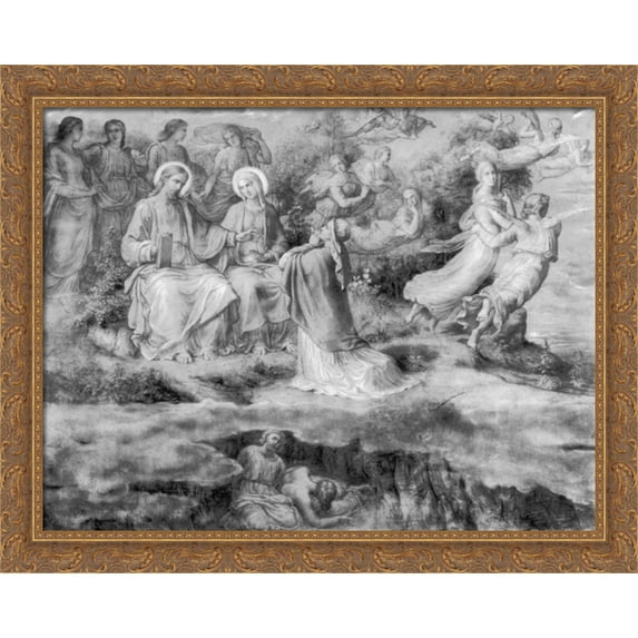 Le Po?me de l'?me ' Intercession maternelle 34x28 Large Gold Ornate Wood Framed Canvas Art by Anne Francois Louis Janmot
