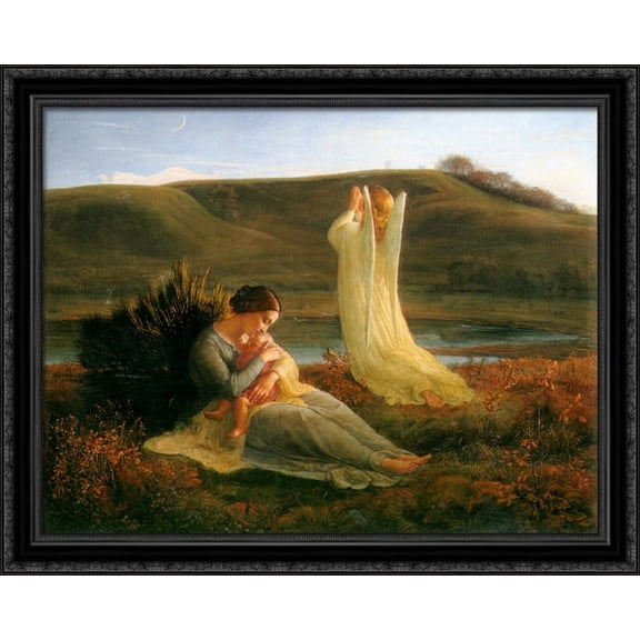 Le Po?me de l'?me ' L'Ange et la m?re 34x28 Large Black Ornate Wood Framed Canvas Art by Anne Francois Louis Janmot