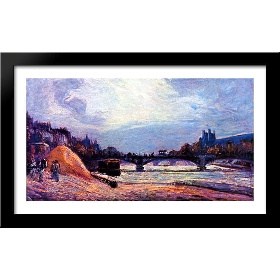 Le Pont des Arts 40x24 Large Black Wood Framed Print Art by Armand Guillaumin