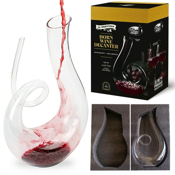 Le Portteus Wine Decanter Swan Design, Modern And Unique Horn Decanter With Slanted Spout - Luxurious Wine Aerator, Hand Blown Crystal Decanter-Excellent Housewarming/Wedding Wine Gift-750ml Capacity