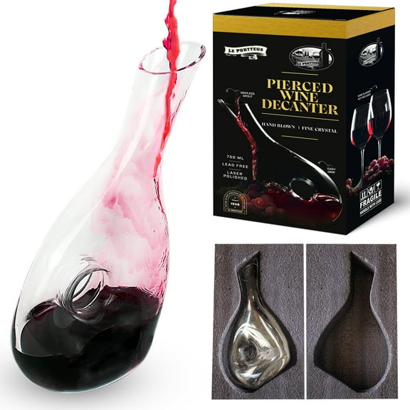 Le Portteus Wine Decanter Swan Design, Modern And Unique Pierced Decanter With Slanted Spout-Luxurious Wine Aerator Hand Blown Crystal Decanter-Excellent Housewarming/Wedding Wine Gift-750ml Capacity