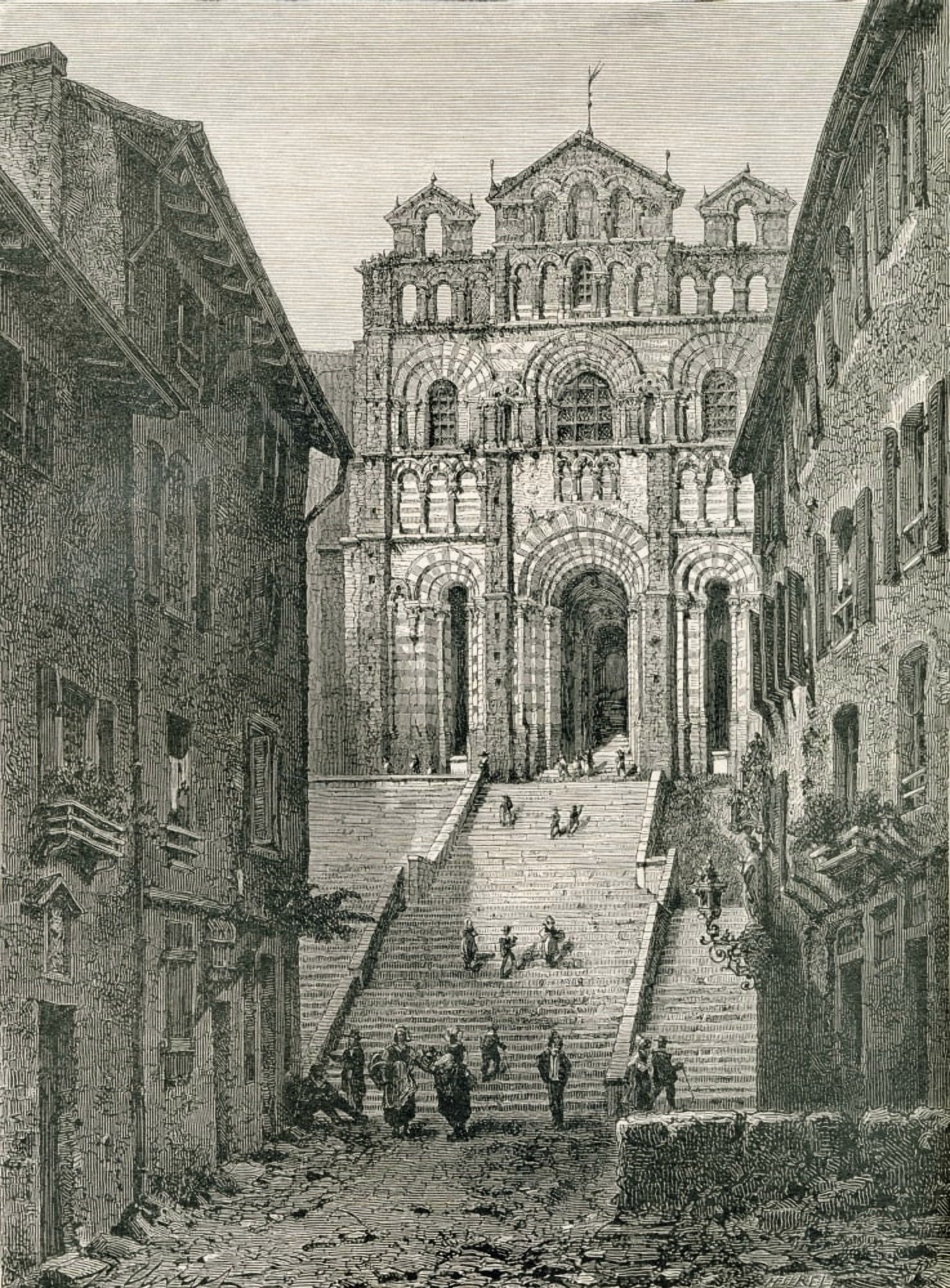 Le Puy Cathedral Le Puy-En-Velay Auvergne France In The 19Th Century From French Pictures By The Rev Samuel G Green Published 1878 Canvas Art - Ken Welsh Design Pics (12 x 17)