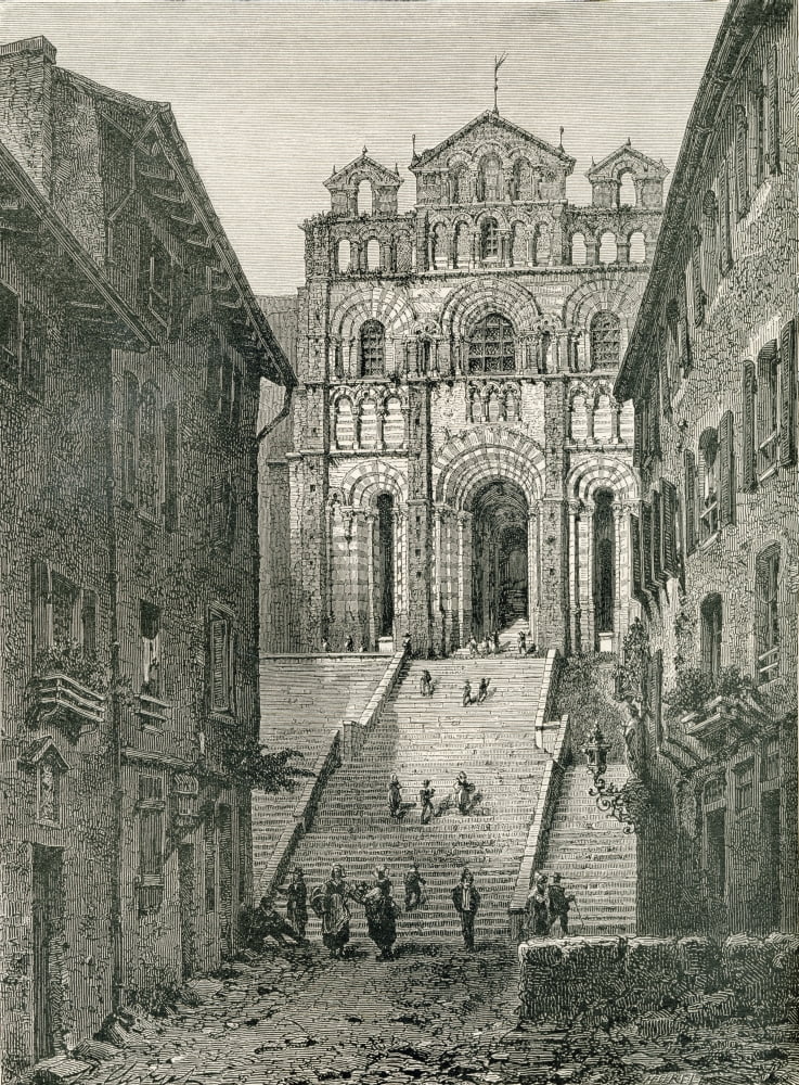 Le Puy Cathedral Le Puy-En-Velay Auvergne France In The 19Th Century From French Pictures By The Rev Samuel G Green Published 1878 Canvas Art - Ken Welsh Design Pics (24 x 34)