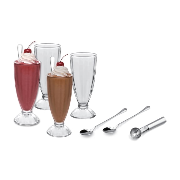 Le Regalo 9 Piece Ice Cream Serving Set - Classic Elegant Design, Ice Cream Old Fashioned Glass, Stainless Steel Spoons, Crystal Clear, Perfect for Milkshakes, Root Beer Floats and More
