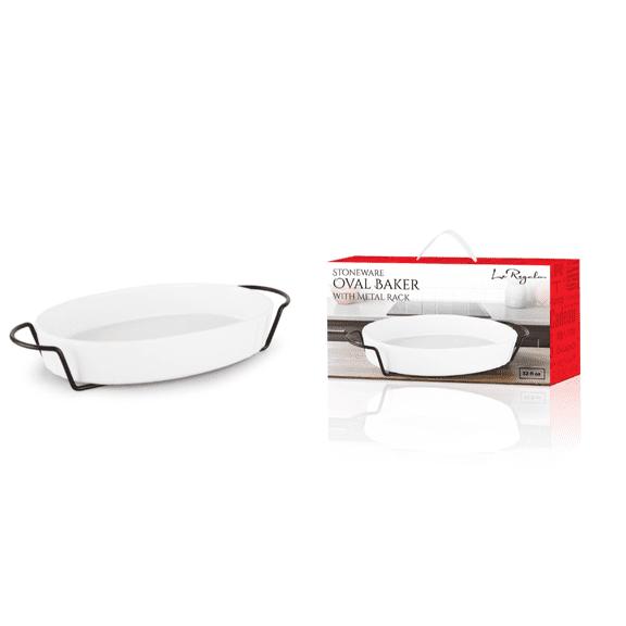 Le Regalo Stoneware Oval Baker with Metal Rack