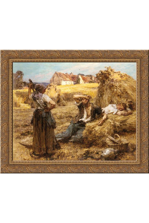 Le Reveil du Faucheur 23x20 Gold Ornate Wood Framed Canvas Art by L'Hermitte, Leon Augustin