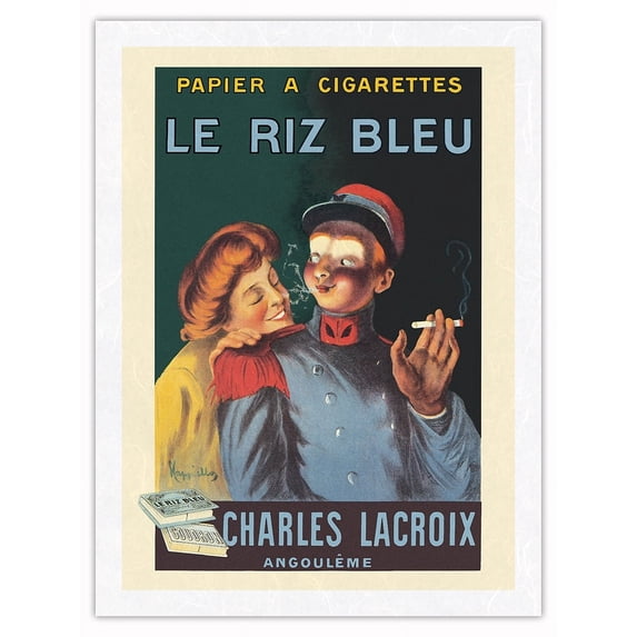 Le Riz Blue Cigarette Papers (Papier A Cigarettes) - Vintage French Advertising Poster by Leonetto Cappiello c.1913 - Japanese Unryu Rice Paper Art Print 24 x 32 in