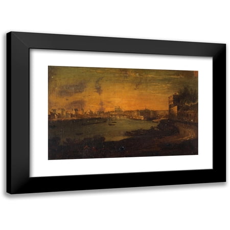 Le Roux 14x11 Black Modern Framed Museum Art Print Titled - View of Ile Saint-Louis and the City Island, from Pointe De L'Arsenal (1750)