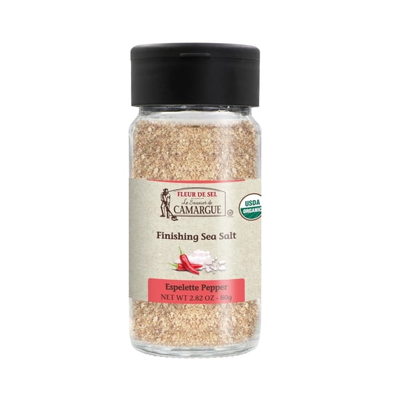 Le Saunier de Camargue Fleur de Sel with Espelette Chili, Finishing Sea Salt with Mild Chili Pepper, 2.8oz