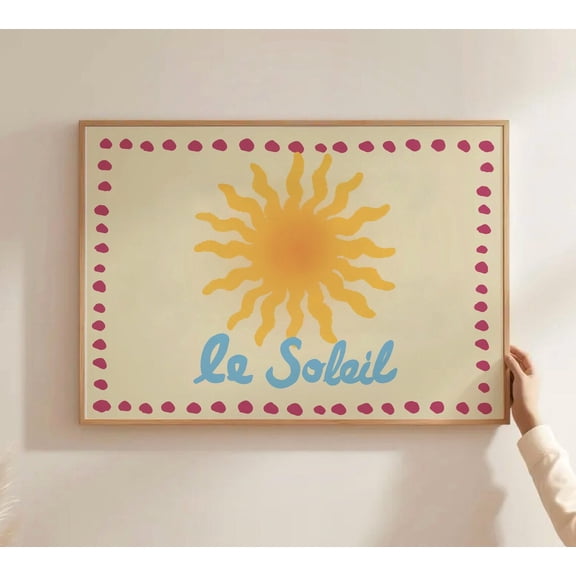 Le Soleil Art Print, Boho Sun Wall Art, Retro Minimalist Poster, French Typography Summer Print, Aesthetic Decor, Surf Beach House Artwork Wall Art, Modern Wall Decor, 8x12 UNFRAMED