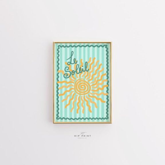 Le Soleil Summer Preppy Sun Illustration Coastal Artwork, Unframed Canvas 8x10in