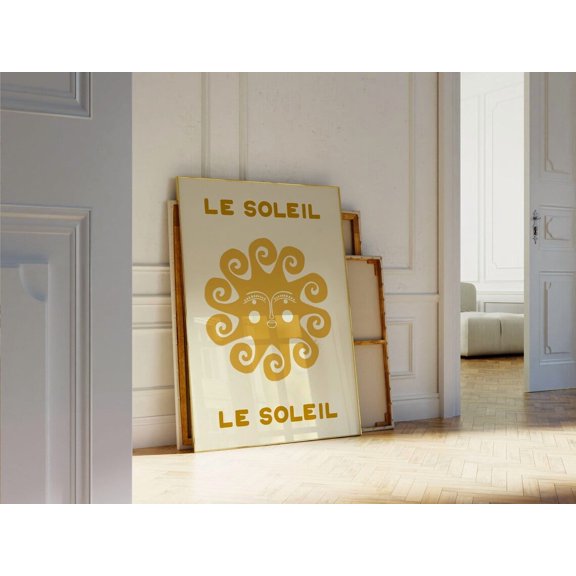 Le Soleil Wall Art Boho Summer Print Aesthetic Sun French Summer Sun And Sea Art Retro Coastal Print, Unframed Paper Print