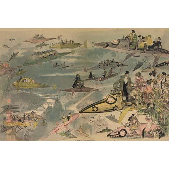 Le Sortie de l'opra en l'an 2000; Futuristic look at Air Travel in the year 2000- Fine Art Canvas Print (20" x 30")