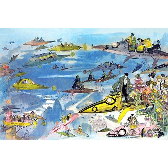 Le Sortie de l'opra en l'an 2000; Futuristic look at Air Travel in the year 2000- Fine Art Canvas Print (20" x 30")