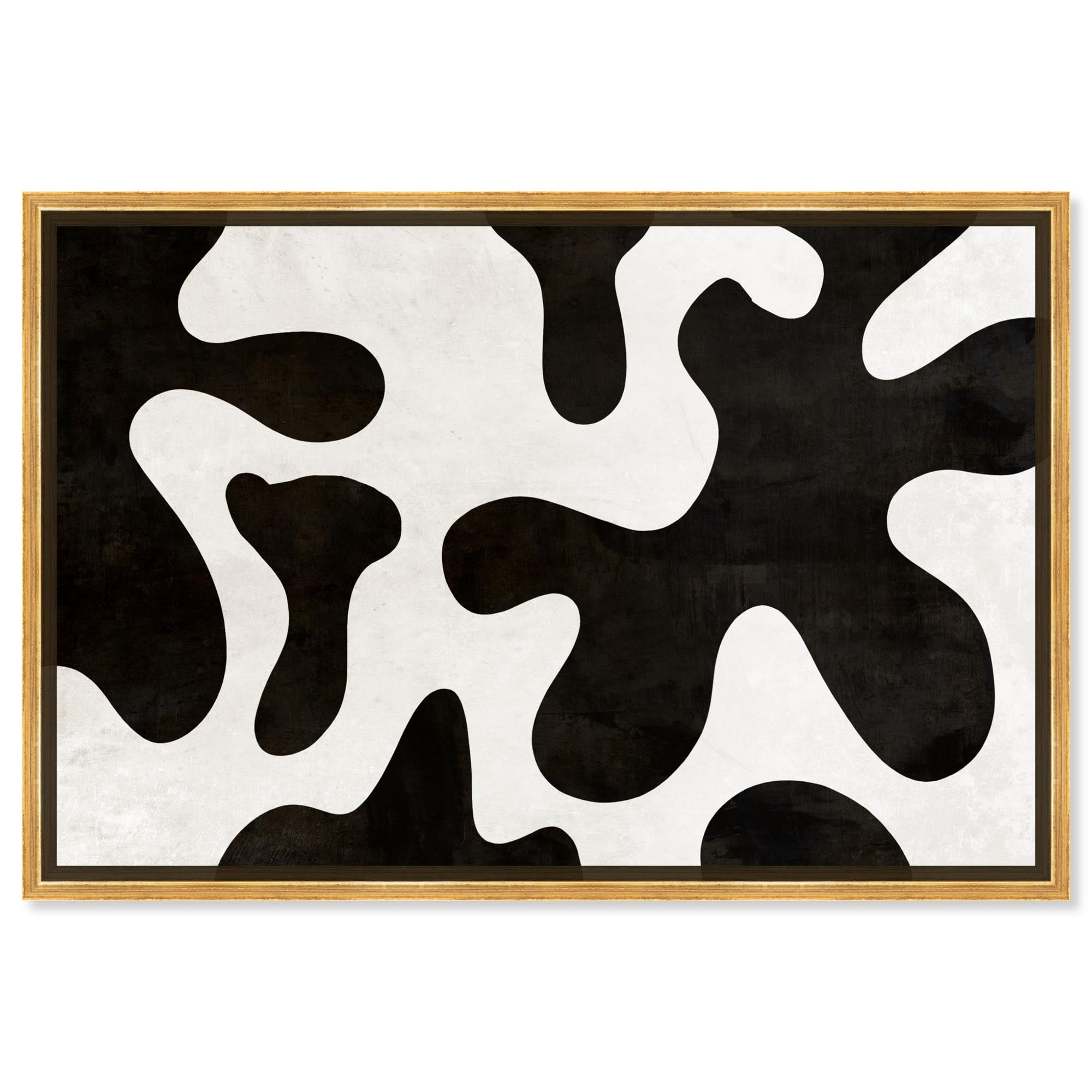 Large Black and White Abstract Canvas Art with Gold Frame