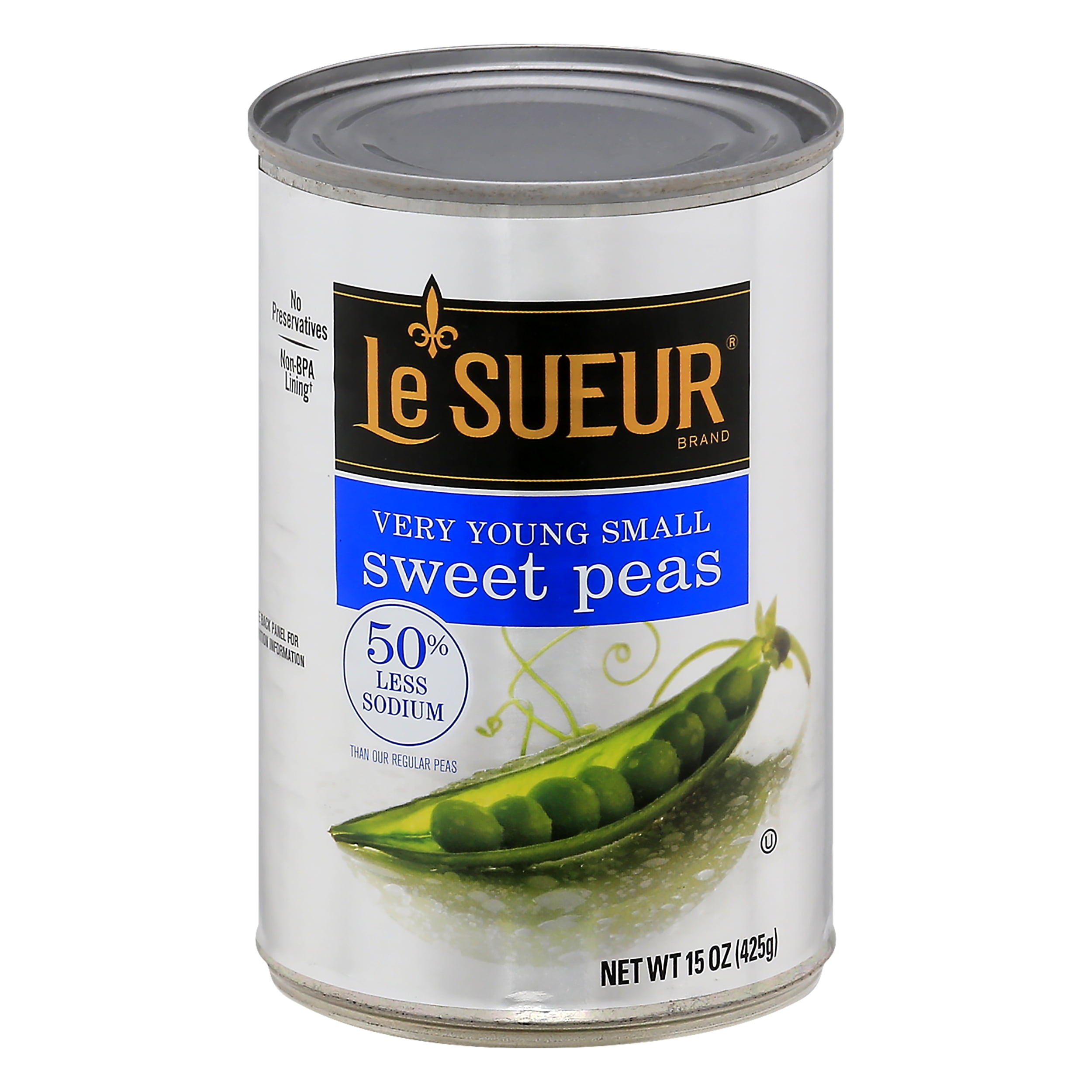 Le Sueur Very Young Small Sweet Peas, 50% Less Sodium, Whole Peas 15 oz Can (Pack of 6)