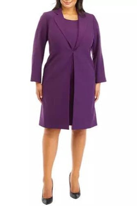 Crepe Long Coat & Sheath Dress (Plus Size)