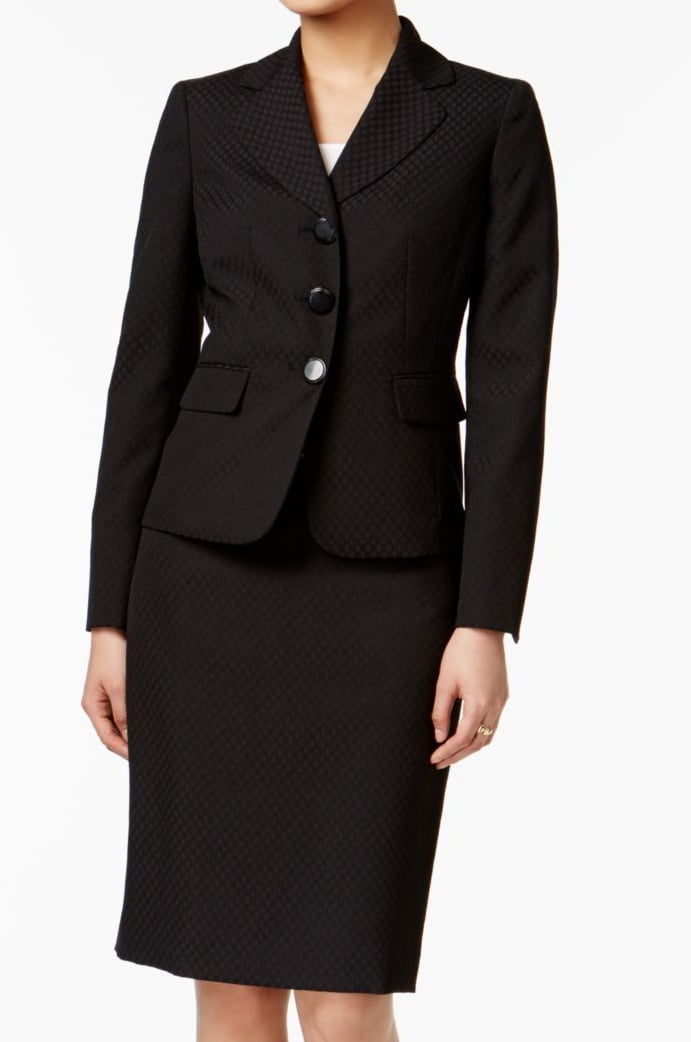 Le Suit NEW Black Womens Size 12 Three-Button Jacquard Skirt Suit