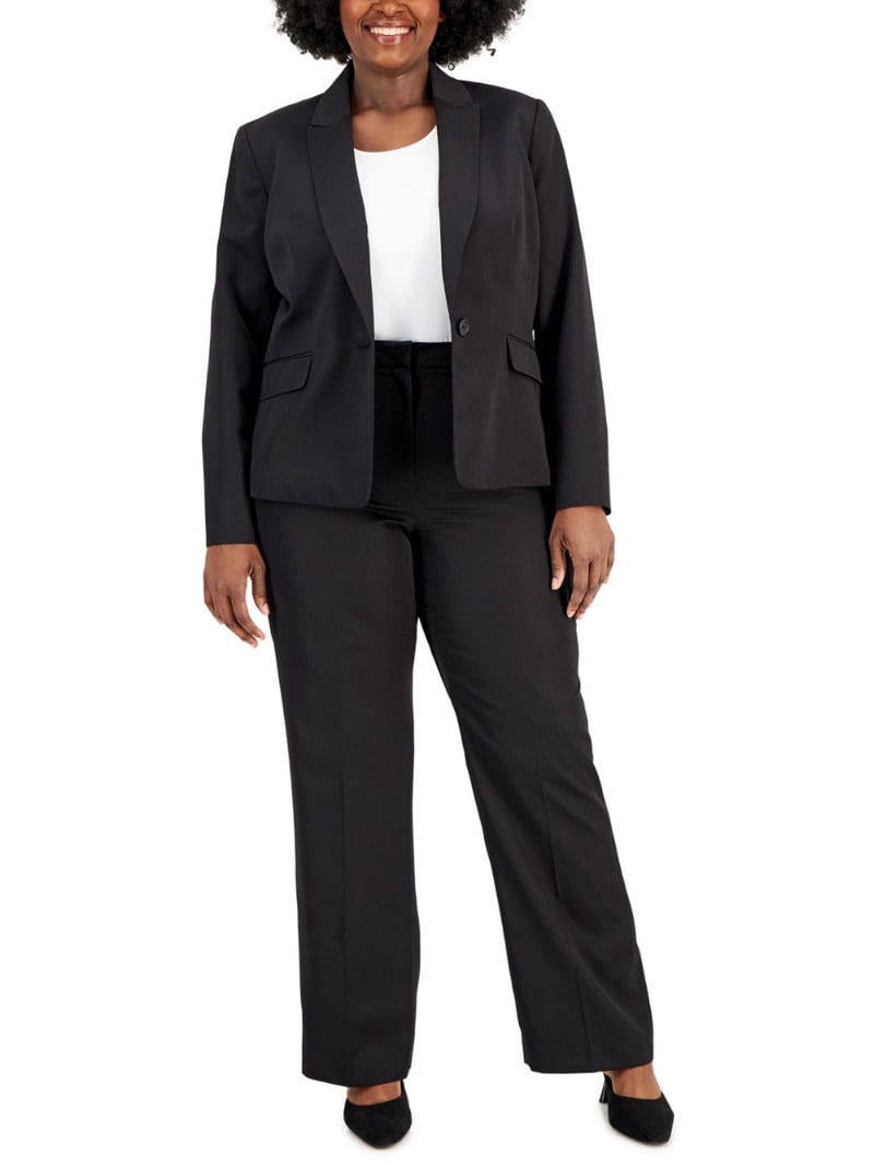 Le Suit Notched Collar Long Sleeve One Button Closure Jacket with Mid Waist  Zipper, Hook and Bar Closure Pant (Plus Size)-BLACK / 24W - Walmart.com