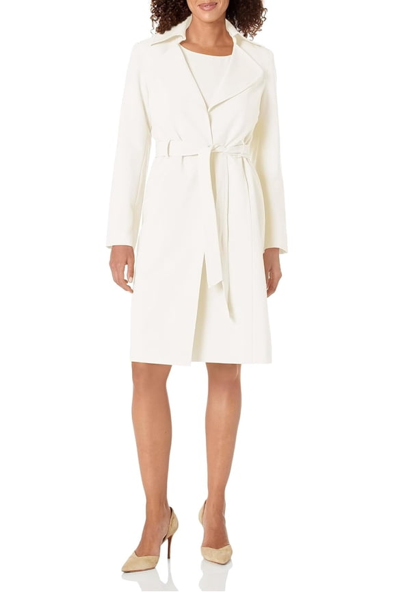 Plus Size Crepe Belted Trench Jacket and Sheath Dress Set