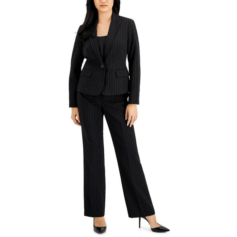 Le Suit Shawl Collar Long Sleeve Flap Pockets Pinstripe Jacket