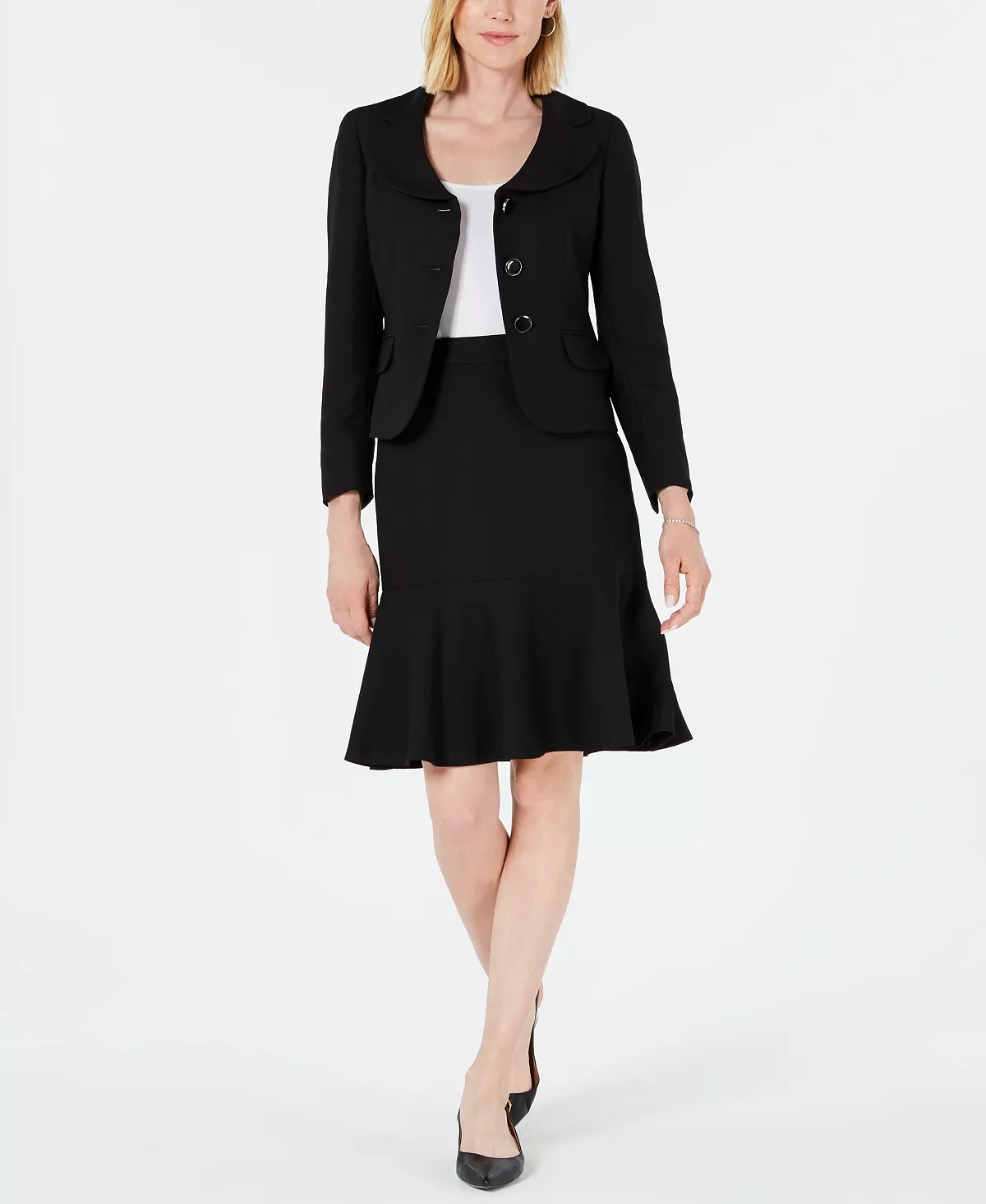 Kasper Three-Button Jacquard Skirt Suit