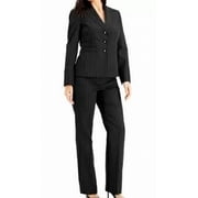 Le Suit Womens Pant Suit Pin Stripe 3 Button Blazer Black 14