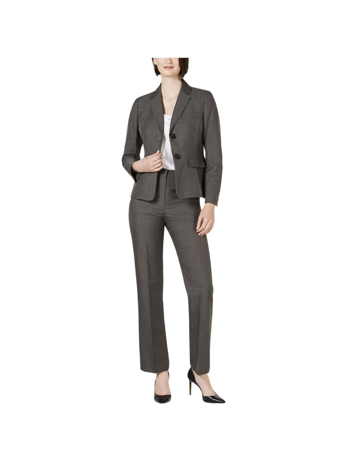 Le Suit Women's Petites Pant Suit Two Button WeartoWork Gray Size 12 P