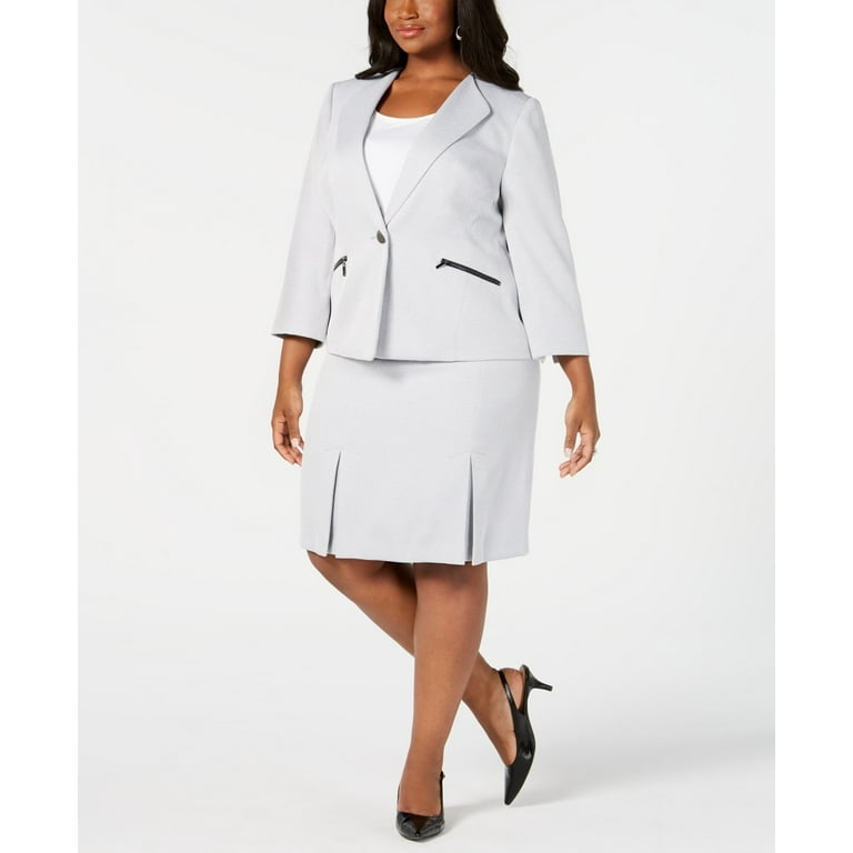 Le Suit Women's Plus Size Single-Button Zip Skirt Suit Navy Size Petite  Small
