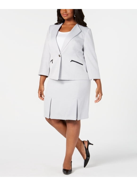 Le Suit Womens Shawl Lapel Skirt Suit Blue Size 8