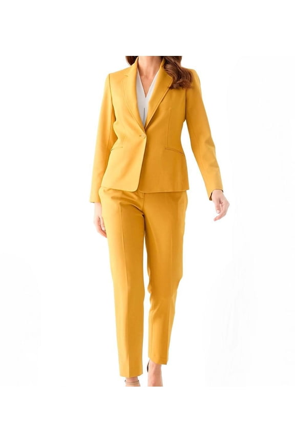 Women's Two Button Blazer & Pant, 2pc Set, Saffron