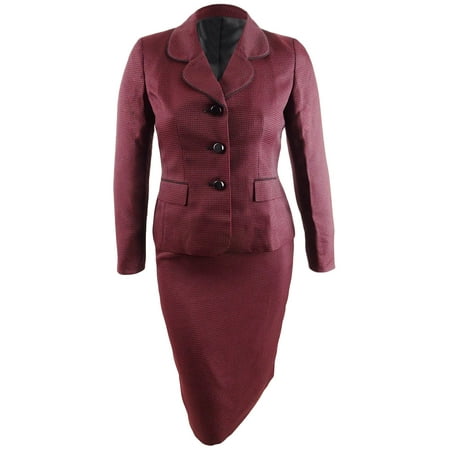 Le Suit Women's Woven Dot Pattern Bordeaux Skirt Suit (10P, Ruby/Black)