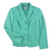 Le Suit Womens Jacquard Three Button Blazer Jacket, Green, 12