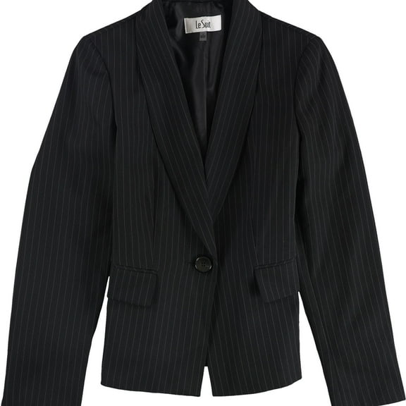 Le Suit Womens Pinstripe One Button Blazer Jacket, Black, 4