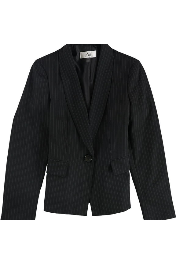Womens Pinstripe One Button Blazer Jacket, Black, 4