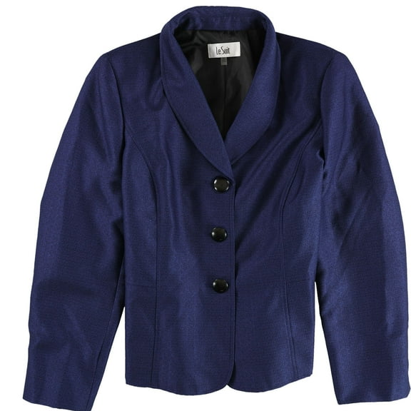 Le Suit Womens Solid Three Button Blazer Jacket, Blue, 18