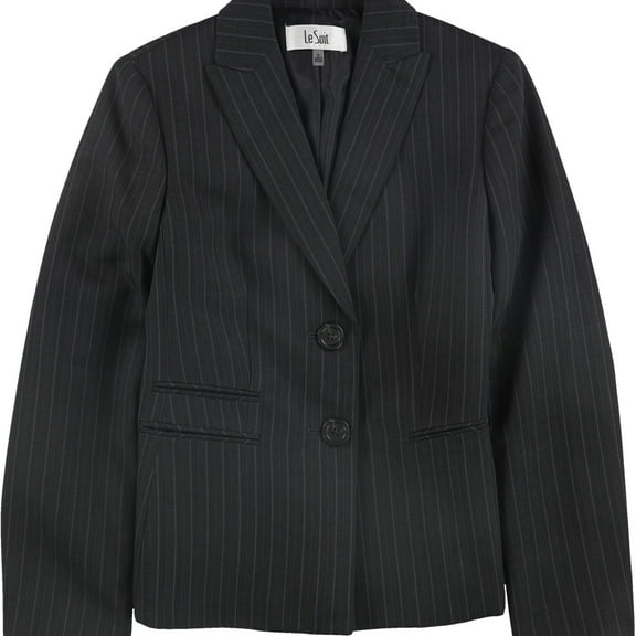 Le Suit Womens Striped Two Button Blazer Jacket, Black, 6