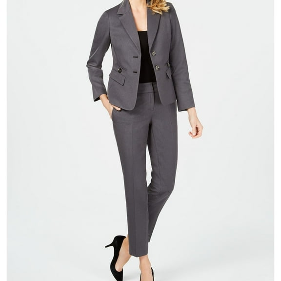 Le Suit Womens Twill Notch Collar Two Button Blazer Jacket, Grey, Petite, 8P