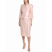 Le Suit womens 2pc Ruched Neckband Jacket & Skirt Set, 8, Pink
