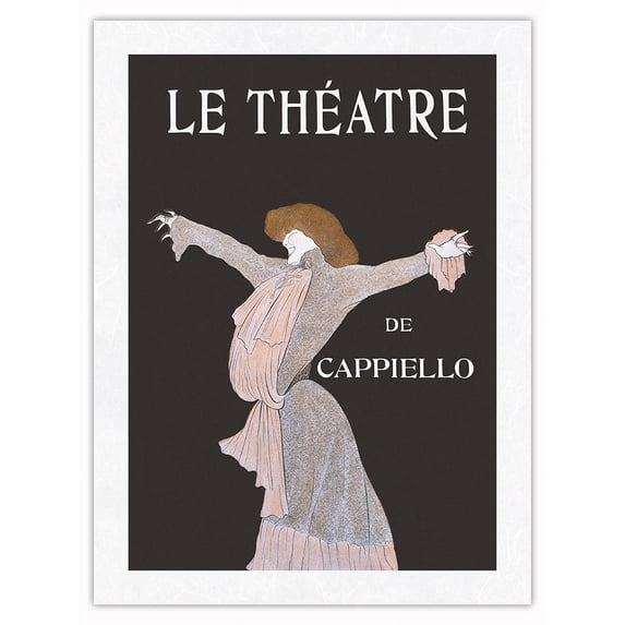 Le Théatre De Cappiello - Portrait of Sarah Bernhardt - Vintage Magazine Cover by Leonetto Cappiello c.1903 - Japanese Unryu Rice Paper Art Print (Unframed) 18 x 24 in