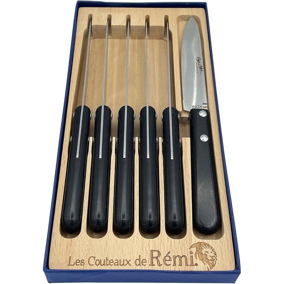 Le Thiers Made in France Premium Micro Serrated Stainless Steel 6-Piece Steak / Utility Knife Set, Paperstone Handles by Roger Orfevre (Assorted Handles)