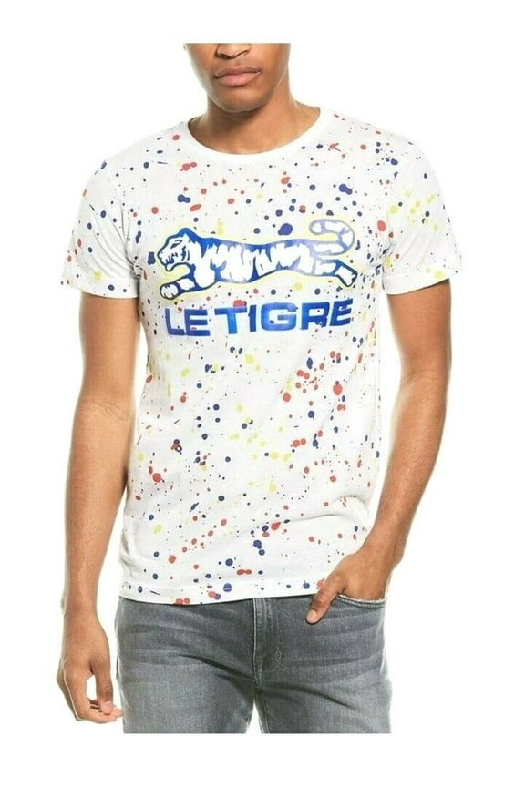 Men's Allover Paint Splatter Blast White Tee T-Shirt (Small, White)