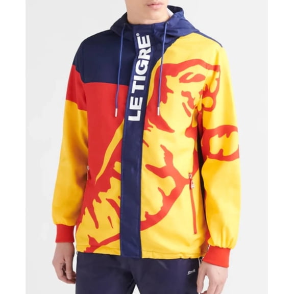 Le Tigre Men's Gates Full Zip HoodedJacket - Yellow/Navy/Red (Small)