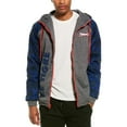 thumbnail image 1 of Le Tigre Men's Patriot Hybrid Hooded Jacket - Grey/Blue (Small), 1 of 2