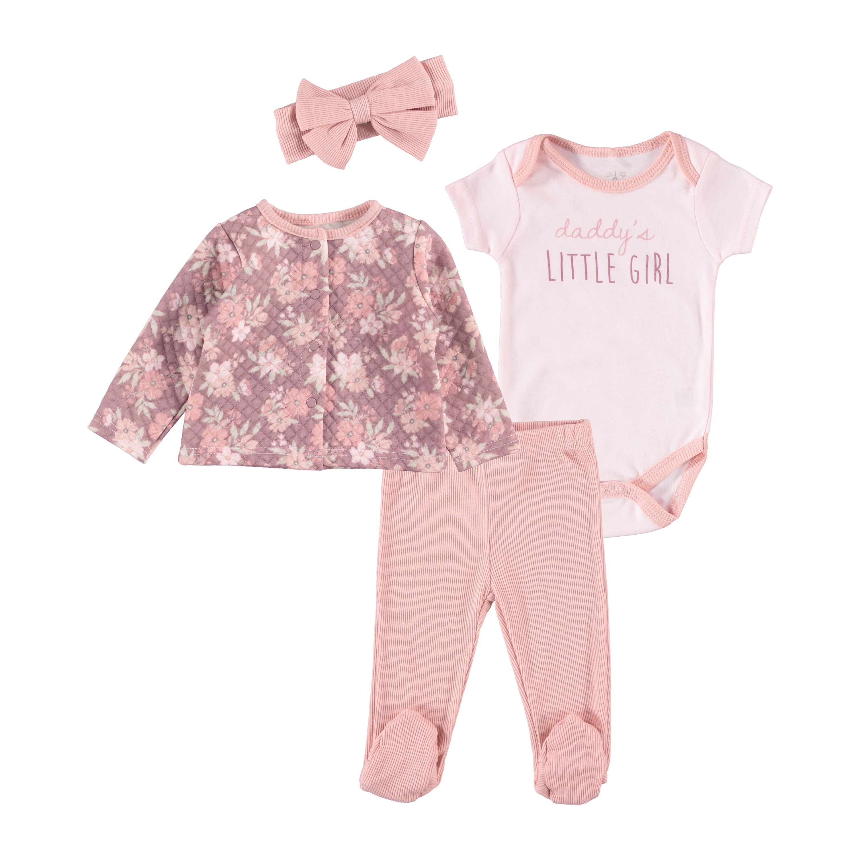 Le Top Baby Girl 4 Pc Quilted Cardigan Outfit Set, Sizes Newborn9 Months