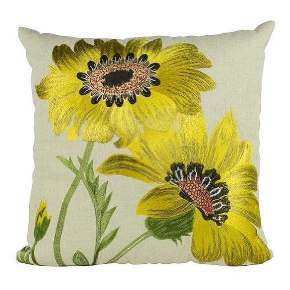Le Tournesol Embroidered Sunflower Decorative Throw Pillow, Filler Included, 18-Inch Square (Yellow)