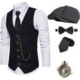 thumbnail image 1 of Le Vechtoo 1920s Mens Costume Fedora Hat,Gatsby Gangster Vest,Vintage Pocket Watch,Pre Tied Bow Tie,Tie100, 1 of 13