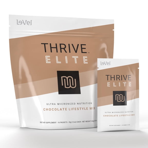 Le-Vel Thrive Elite Protein Shake | 16 Servings (35g) | Gluten-Free, Protein Blend with BCAAs, Probiotics & Enzymes | Supports Muscle Recovery & Energy (16 Servings - Single Packets, Chocolate)